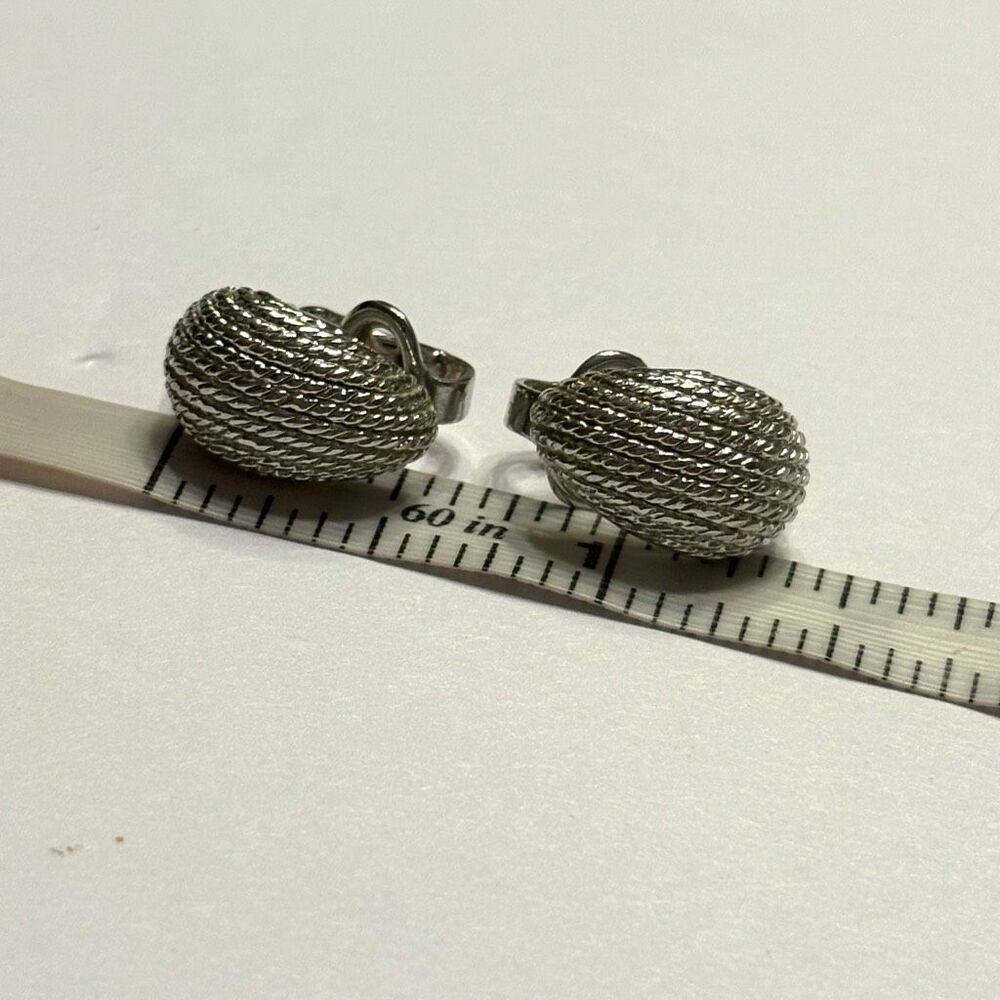 Trifari Silver Tone Clip On Earrings Textured Huggie Vintage Signed Jewelry
